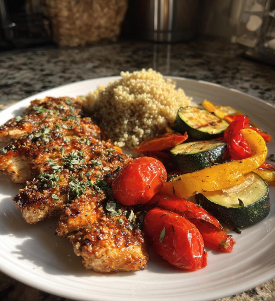 delicious and colorful feast grilled chicken with sides