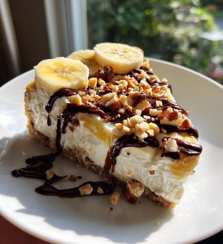 delightful no bake banana split cheesecake