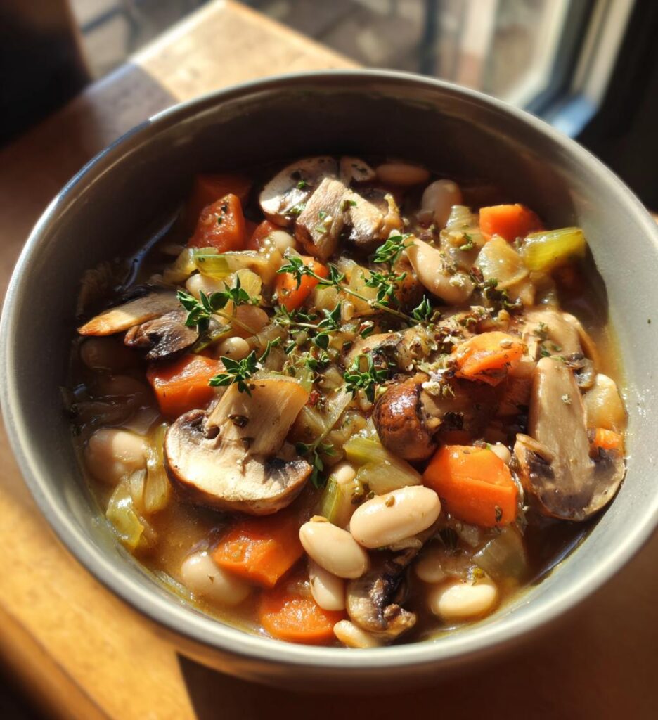 earthy mushroom and white bean stew