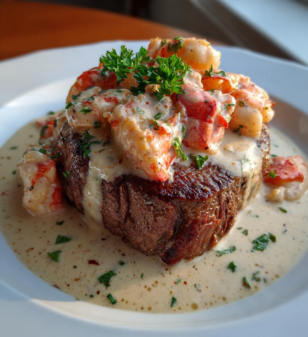 filet mignon with shrimp and lobster cream sauce - detail 1
