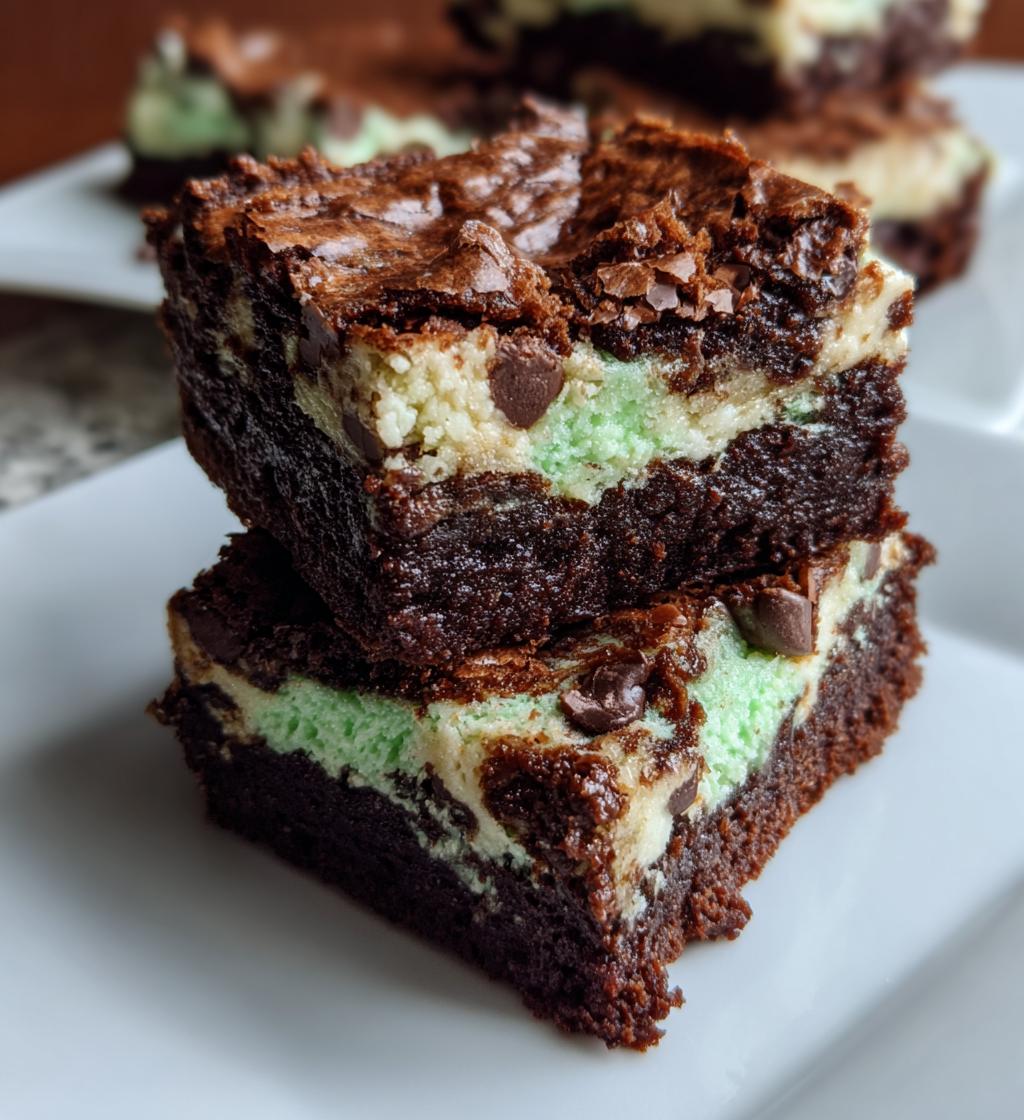 fudgy mint chocolate chip cheesecake swirl brownies - detail 1