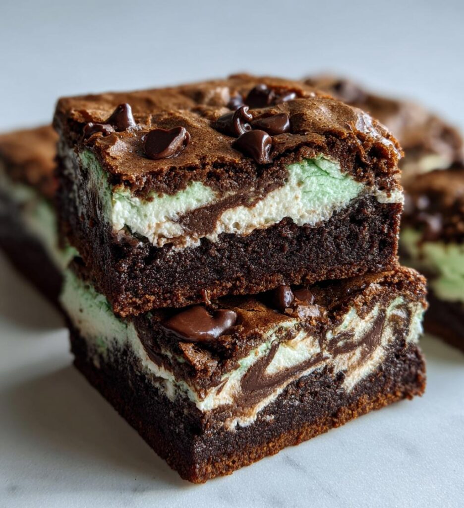 fudgy mint chocolate chip cheesecake swirl brownies