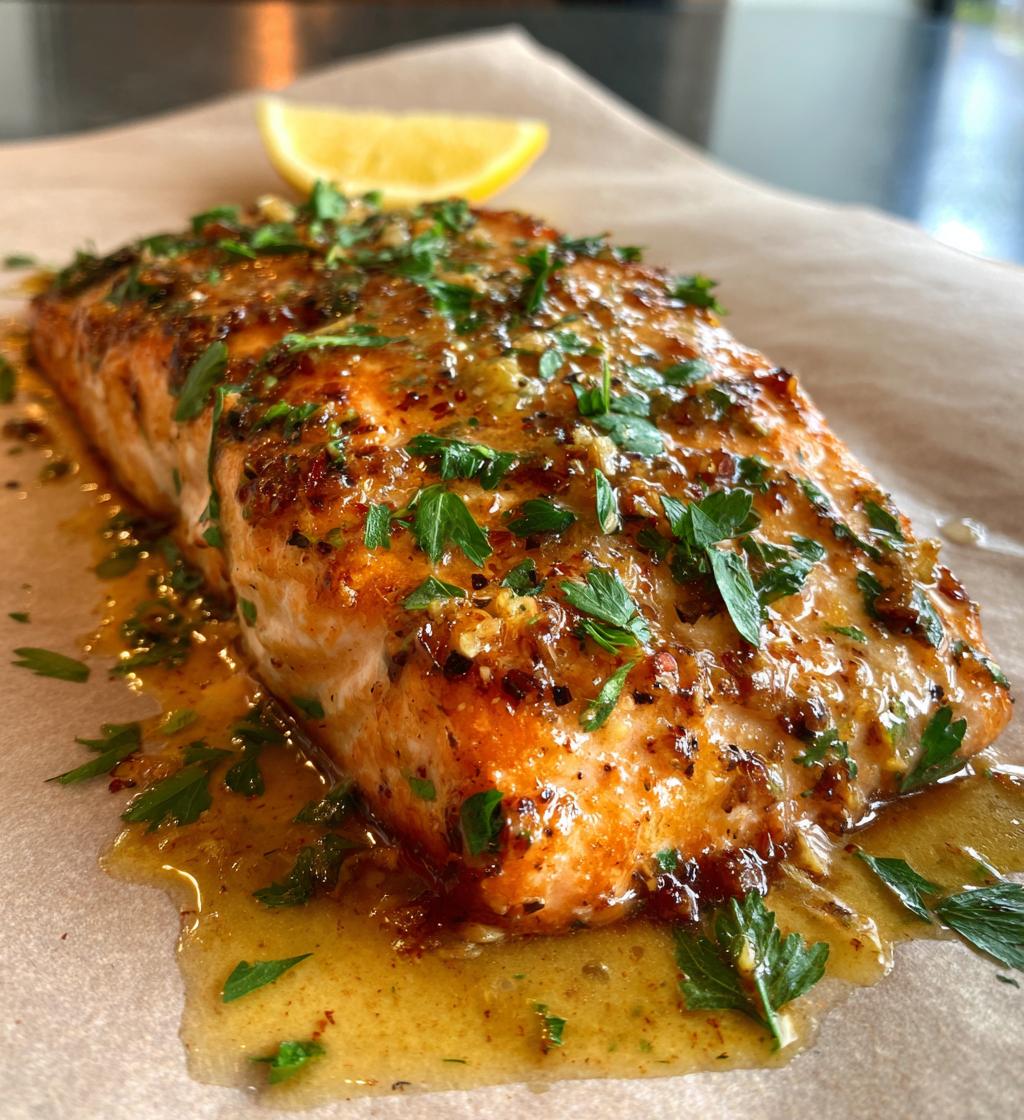 garlic butter salmon - detail 1