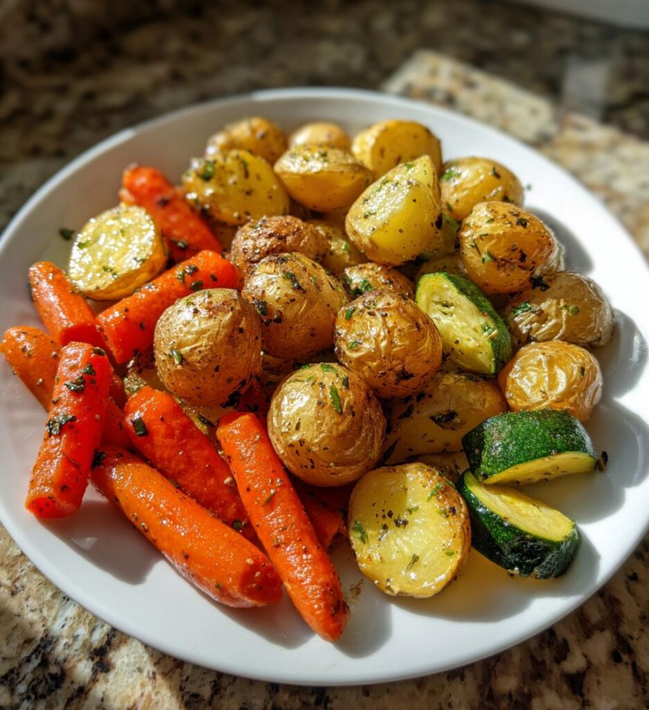 garlic herb roasted potatoes carrots and zucchini