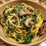 garlic parmesan pasta with spinach and mushrooms