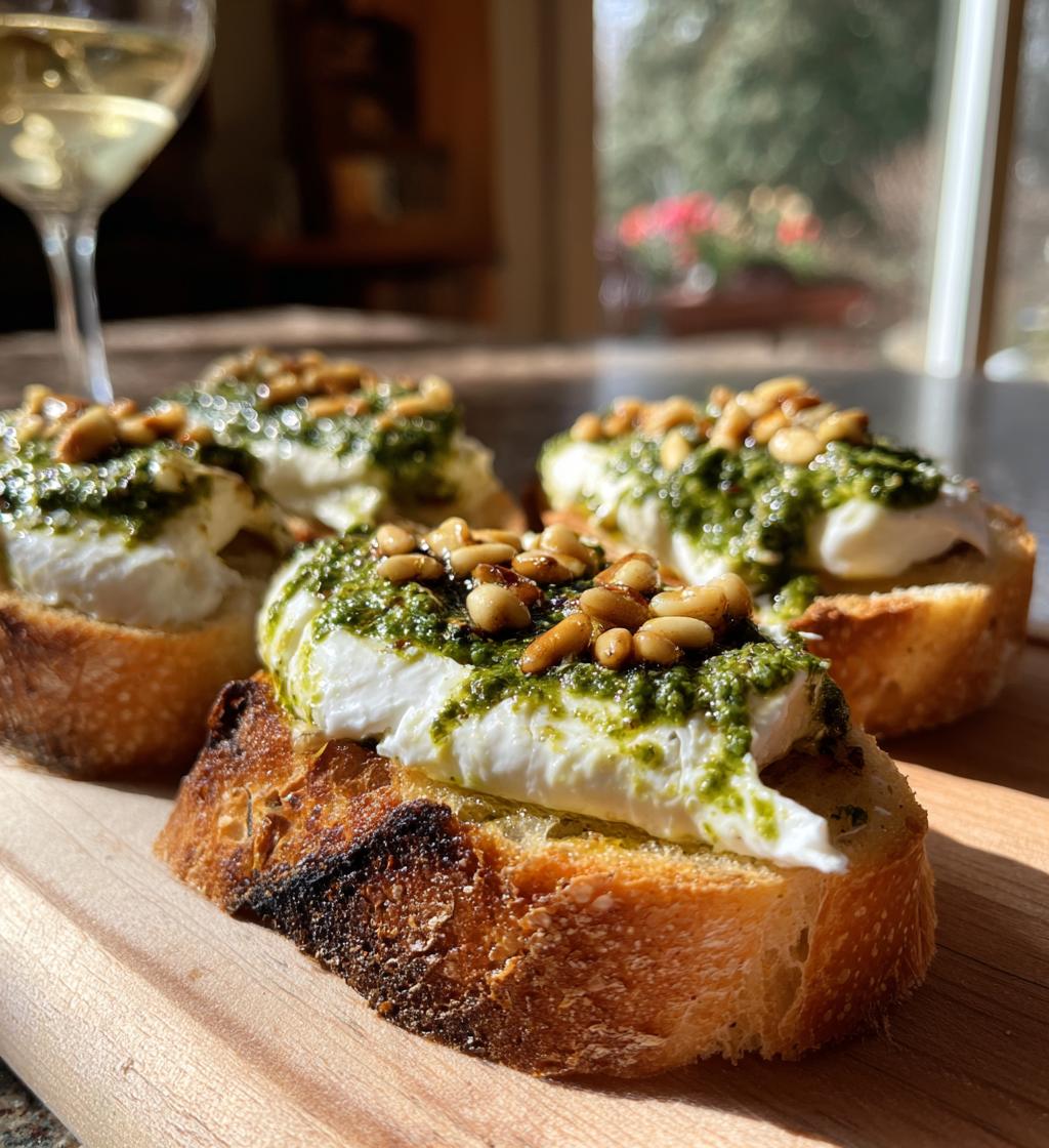gluten free pesto goat cheese crostini - detail 1