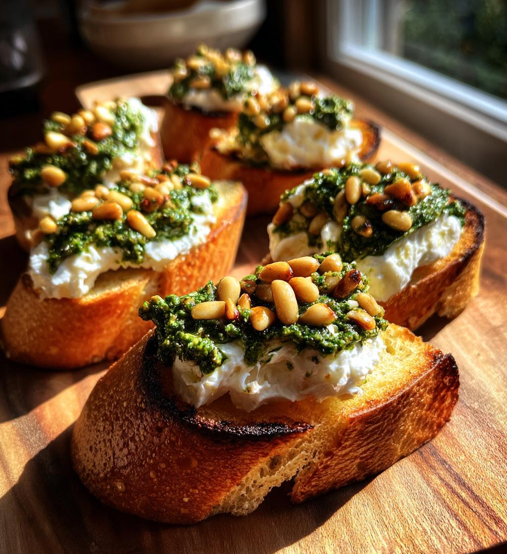 gluten free pesto goat cheese crostini