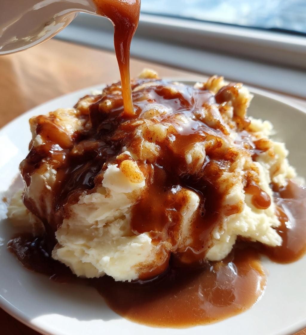 gravy over mashed potatoes - detail 1