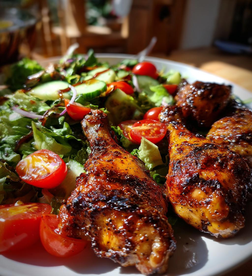 grilled chicken drumsticks with fresh salad - detail 1