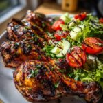 grilled chicken drumsticks with fresh salad