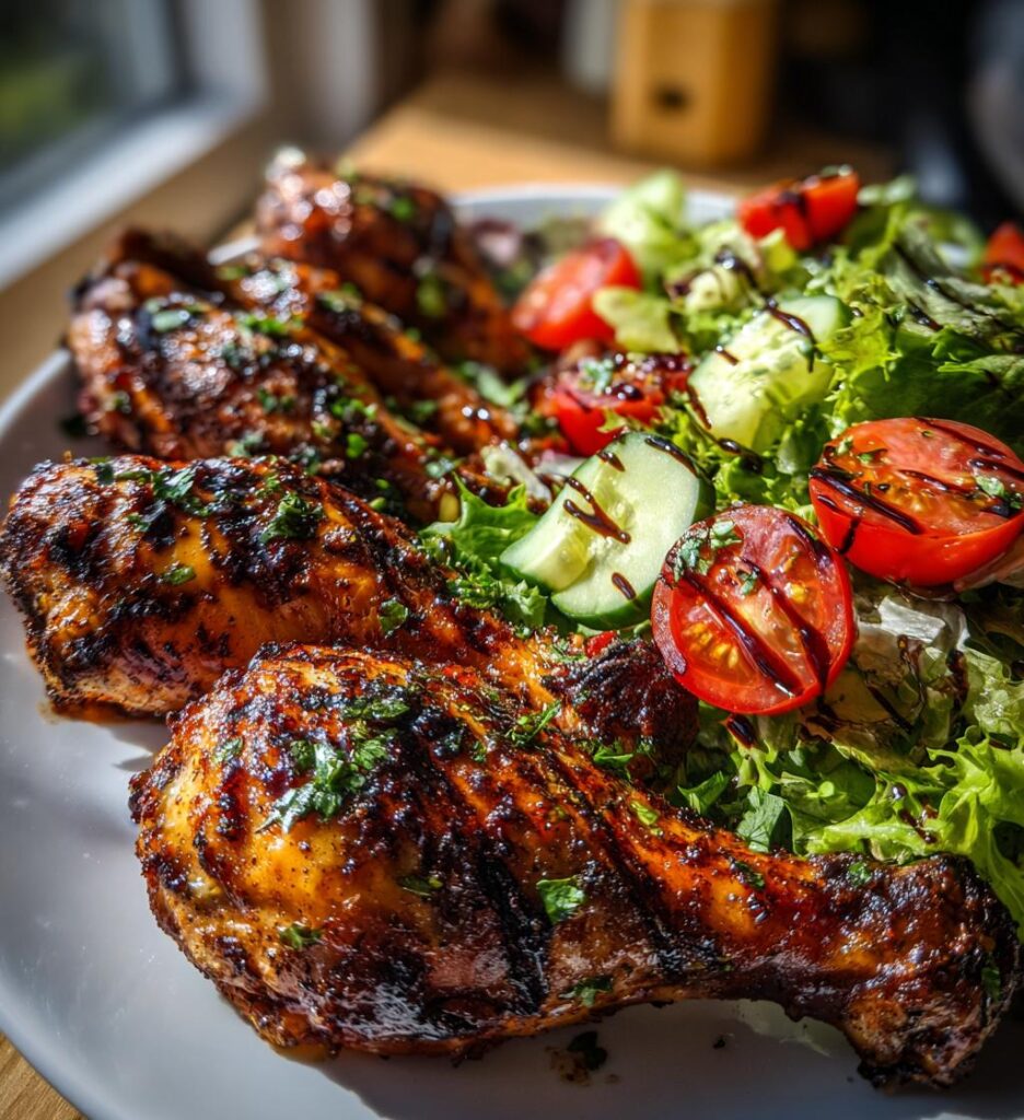 grilled chicken drumsticks with fresh salad