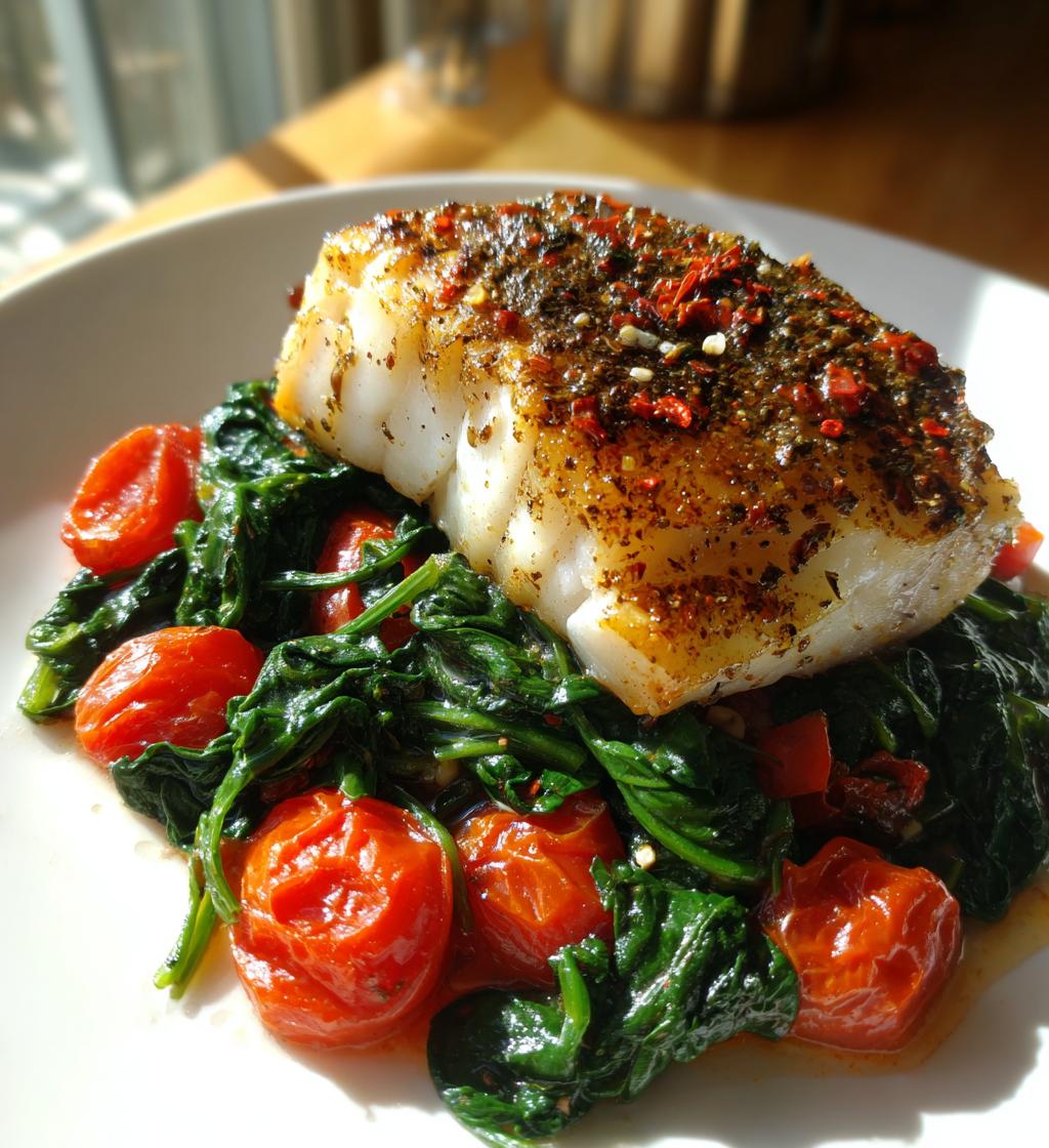 grilled cod with spinach and tomatoes - detail 1