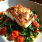 grilled cod with spinach and tomatoes