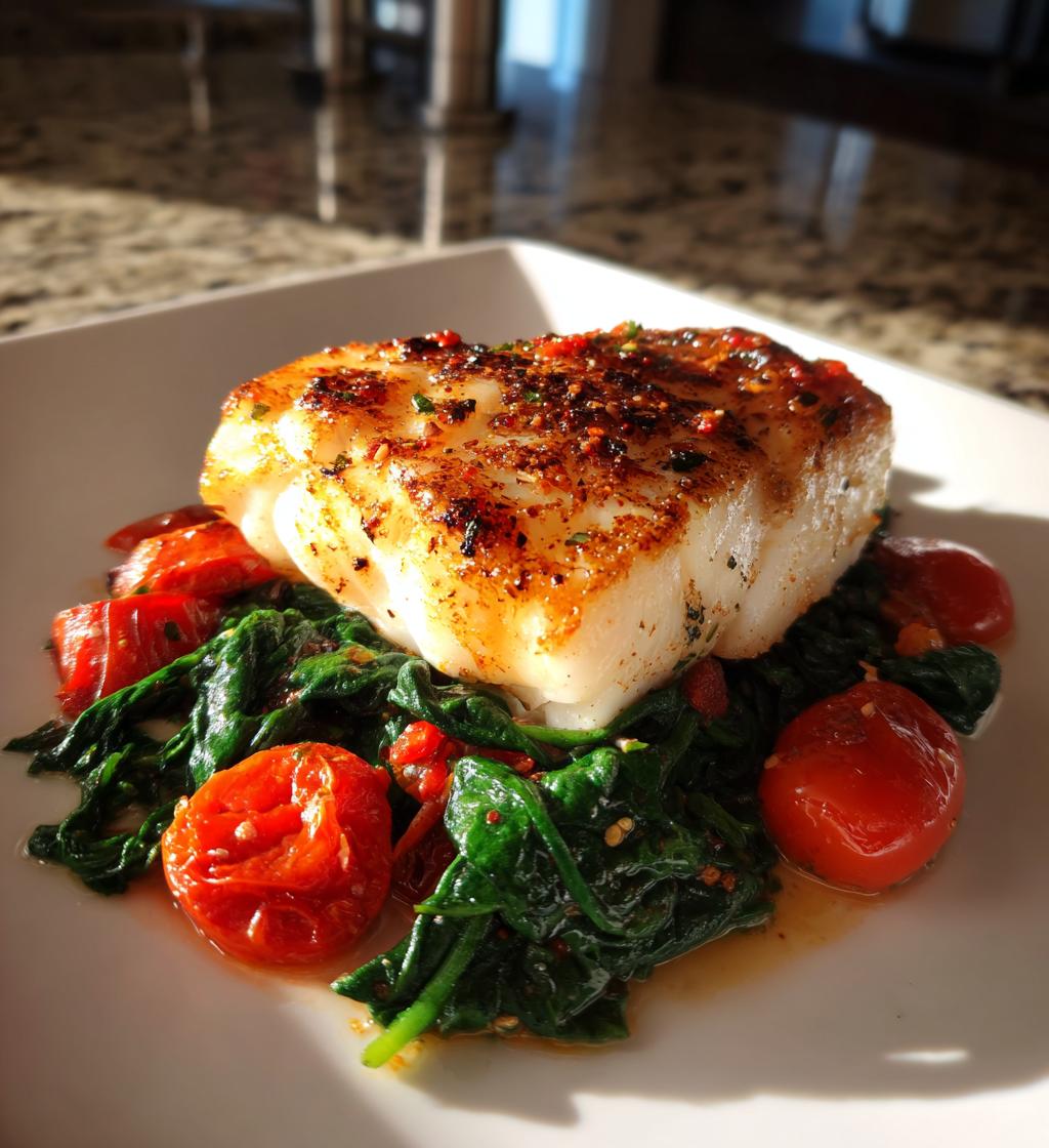 grilled cod with spinach and tomatoes recipes - detail 1