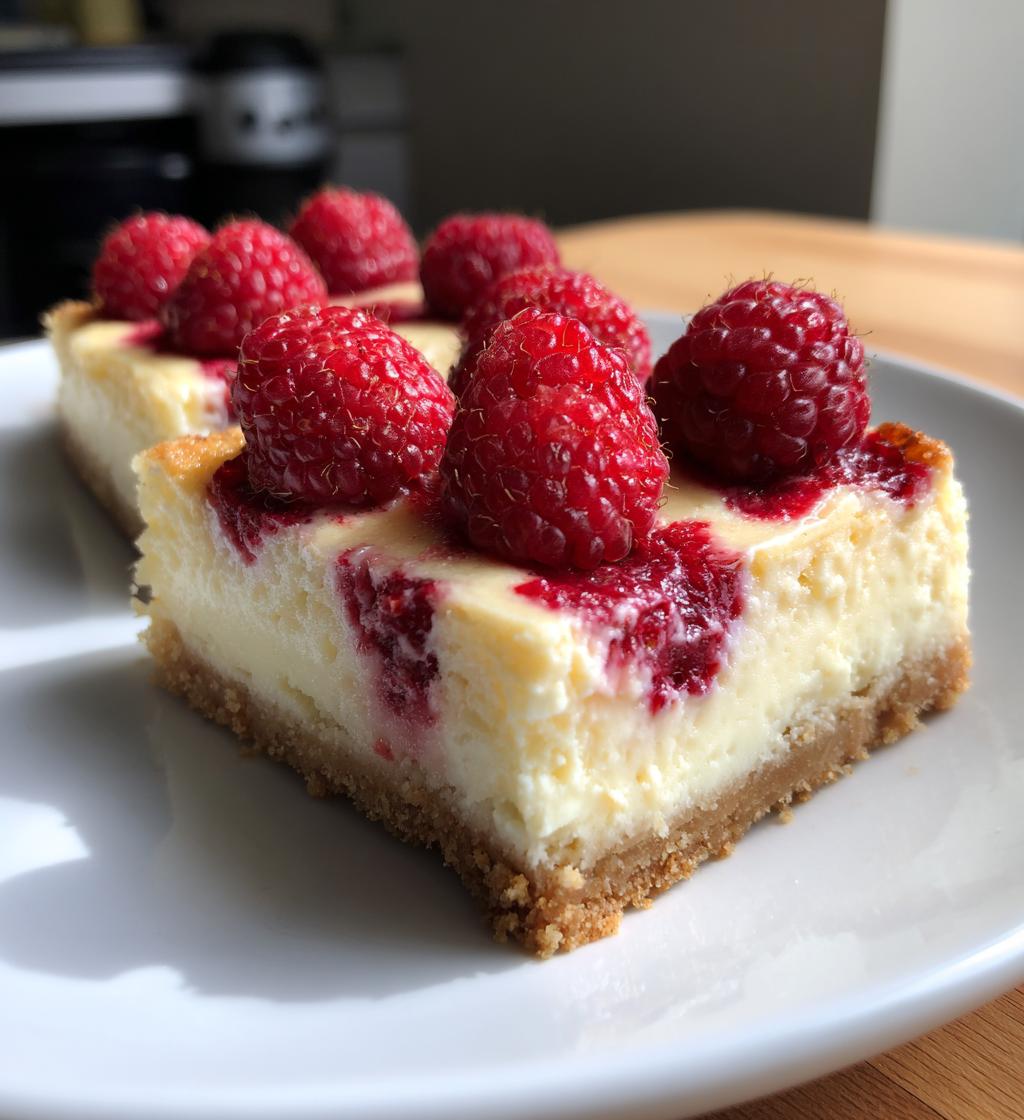 heavenly raspberry cheesecake bars - detail 1