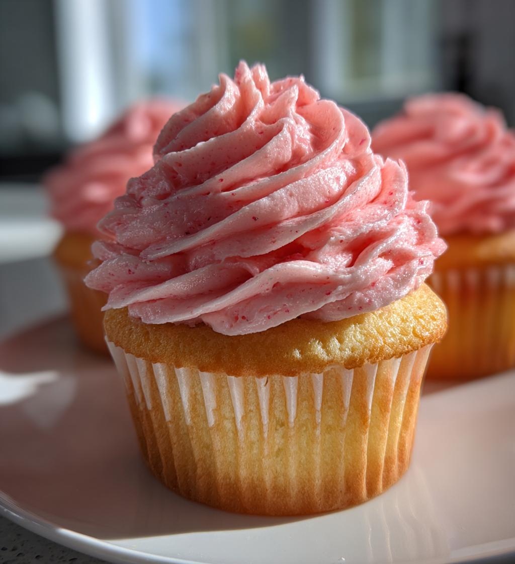 lemon cupcakes with raspberry buttercream frosting - detail 1