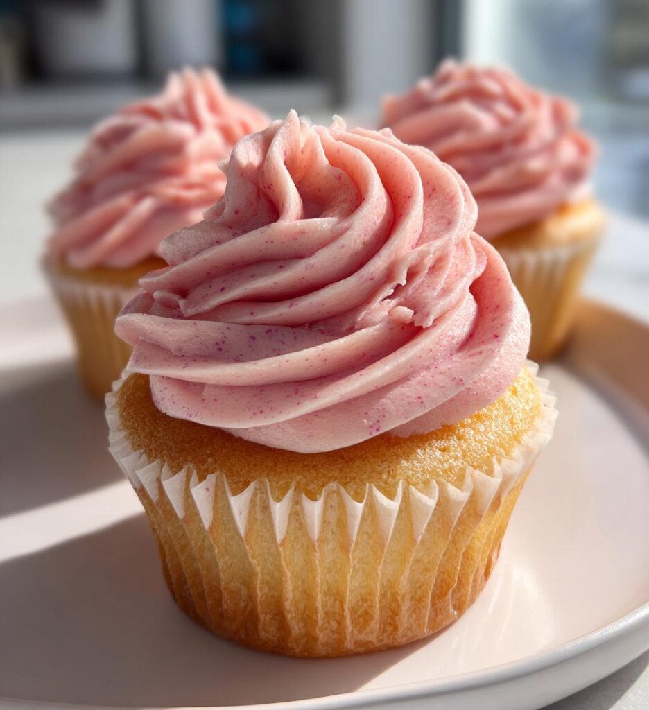 lemon cupcakes with raspberry buttercream frosting