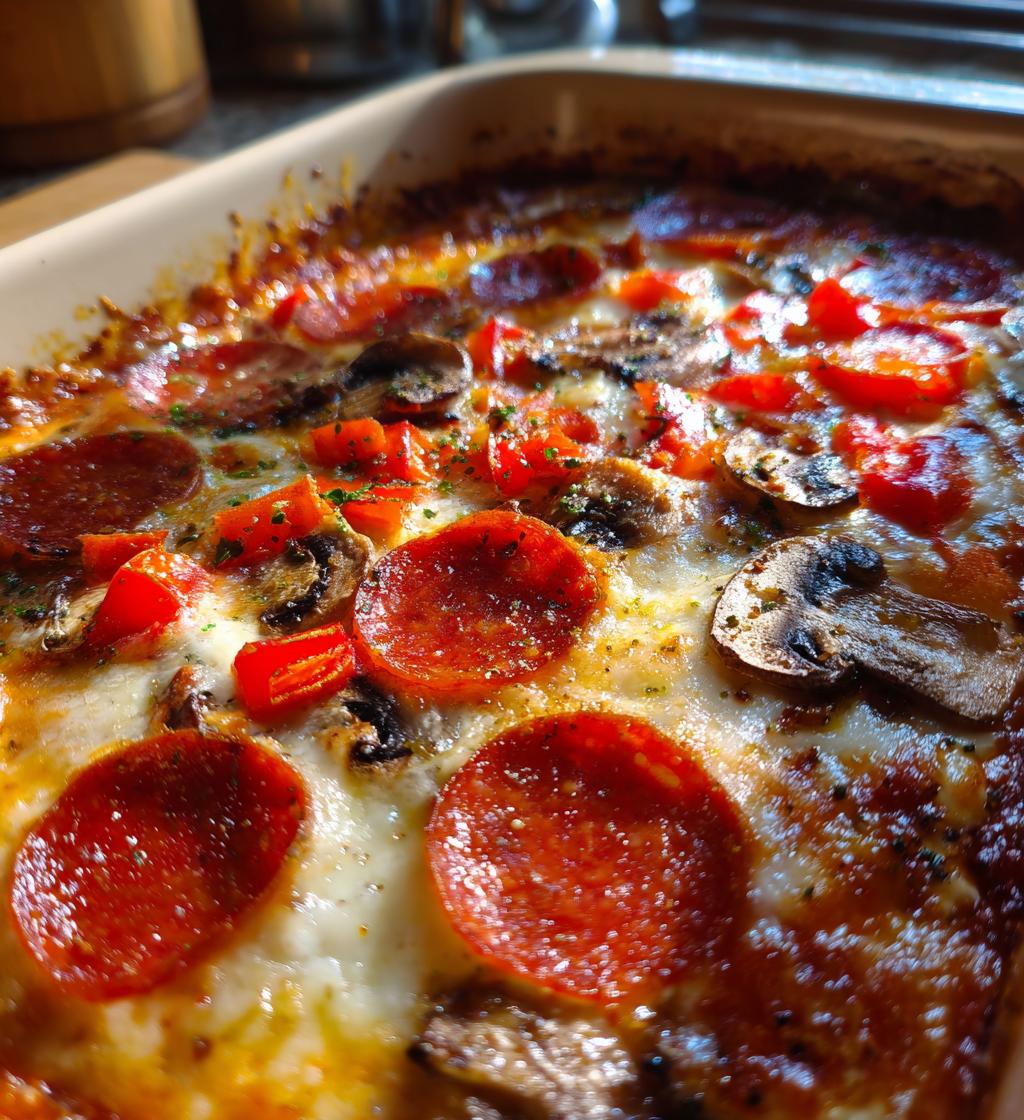 meat lovers pizza casserole - detail 1