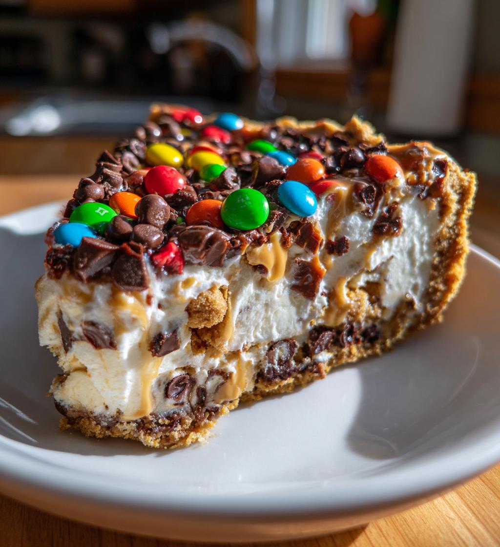 monster cookie peanut butter cheesecake pie - detail 1