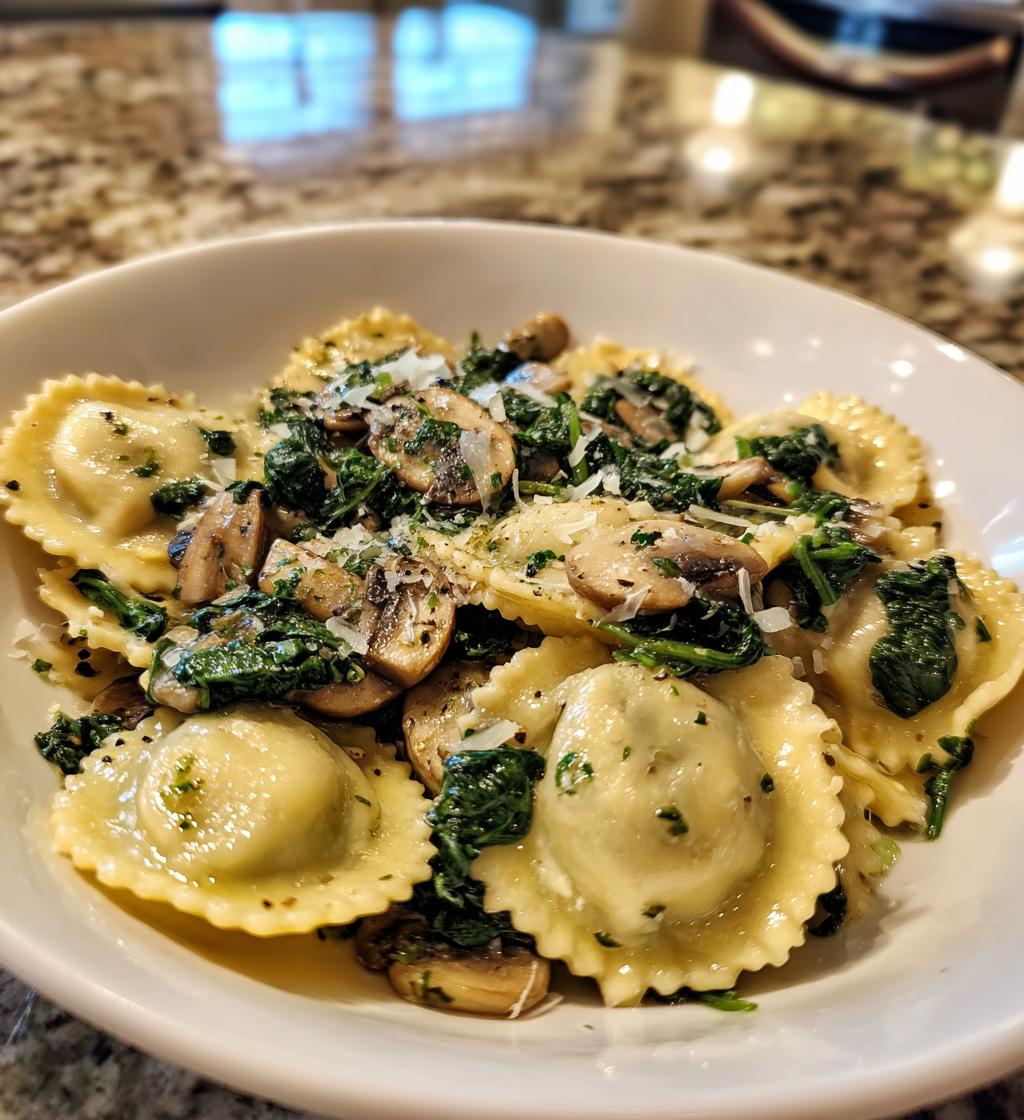 mushroom ravioli with spinach - detail 1