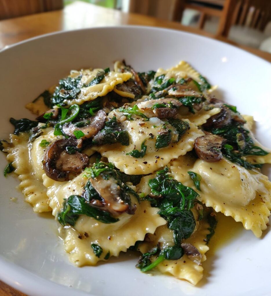 mushroom ravioli with spinach