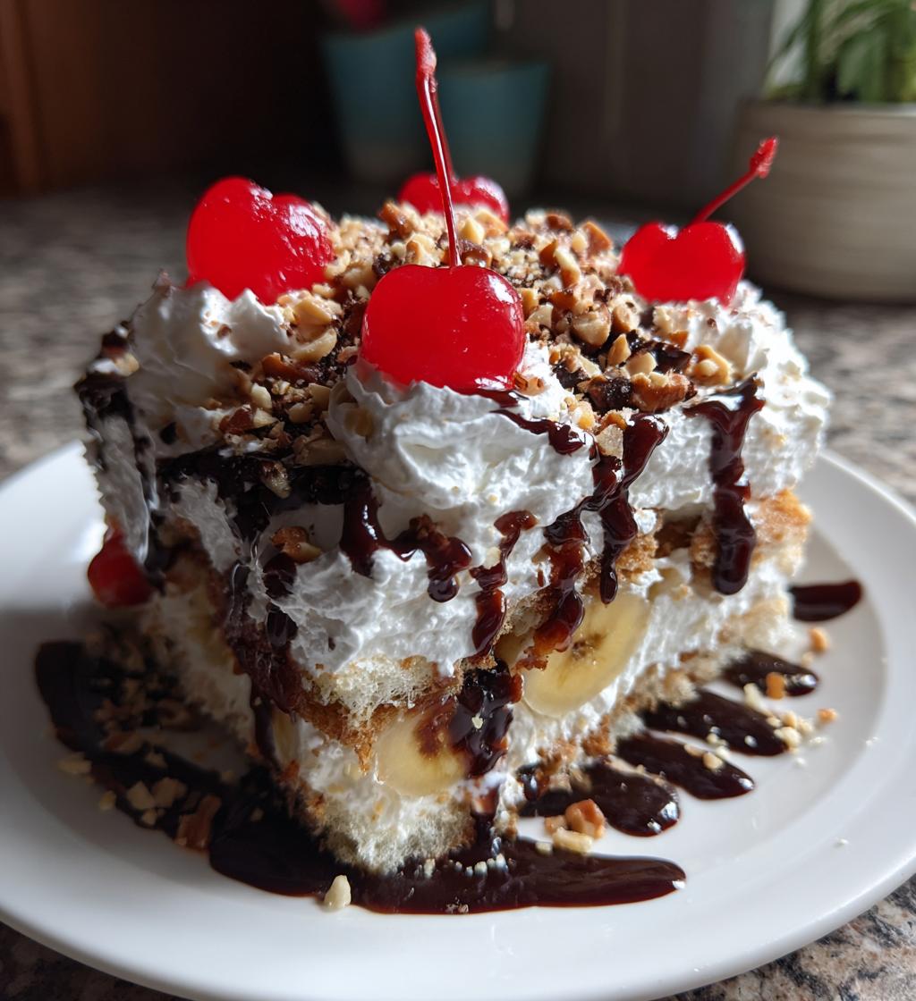 no bake banana split cake - detail 1