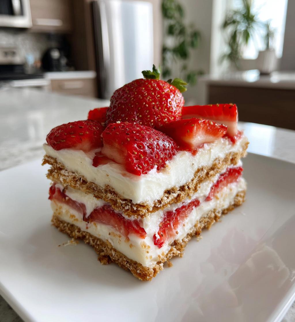 no bake strawberry cheesecake lasagna - detail 1