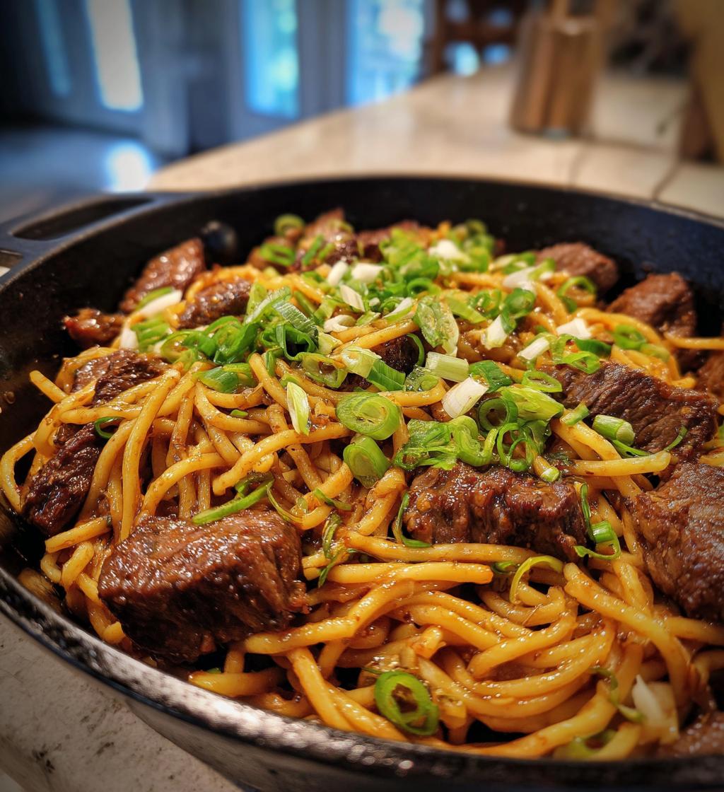 one pan spicy honey garlic steak pasta - detail 1