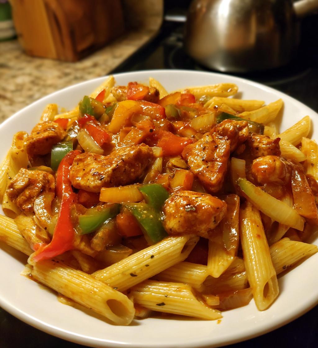 one pot barbecue chicken pasta - detail 1