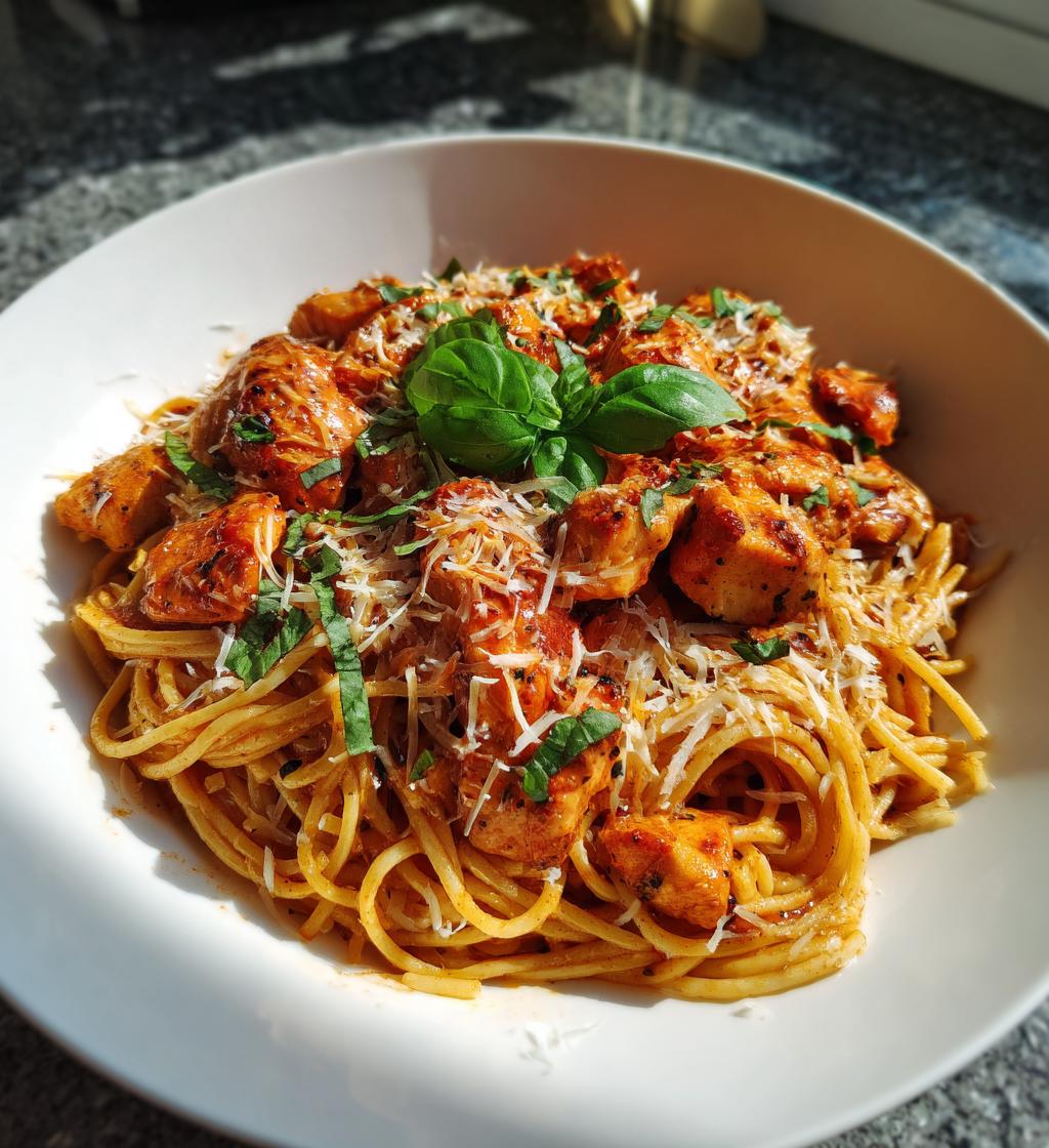 one pot chicken parmesan pasta - detail 1