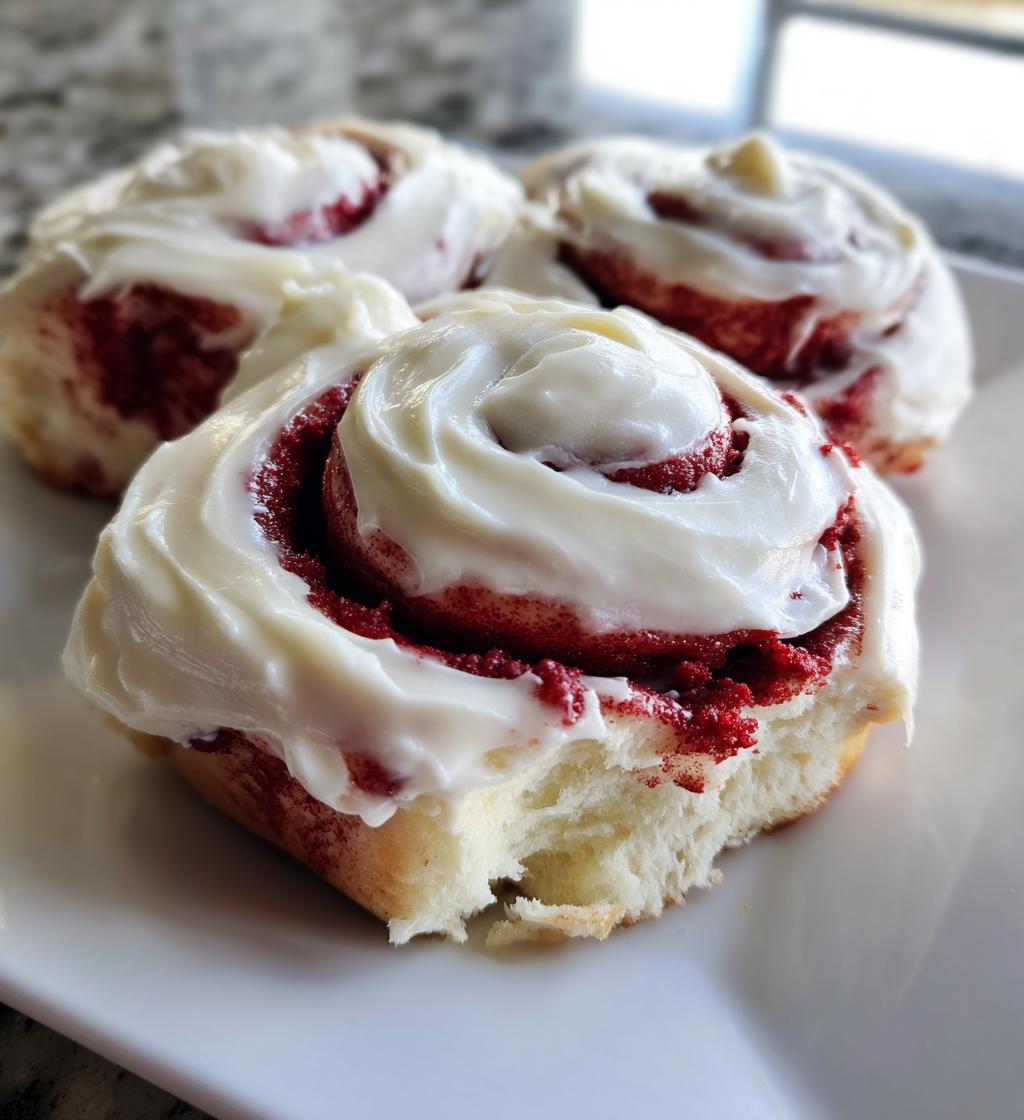 red velvet cinnamon rolls - detail 1