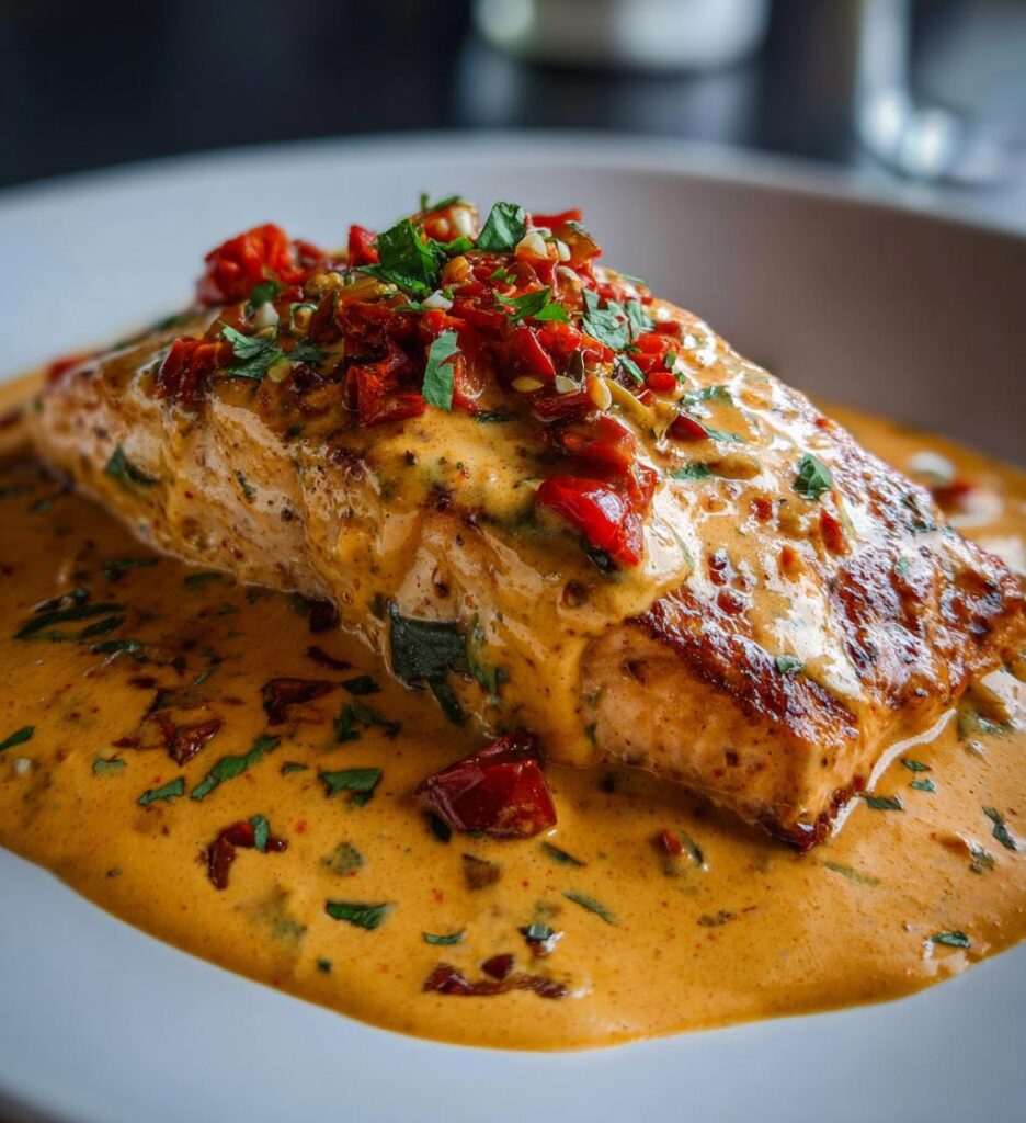 salmon with roasted pepper cream sauce