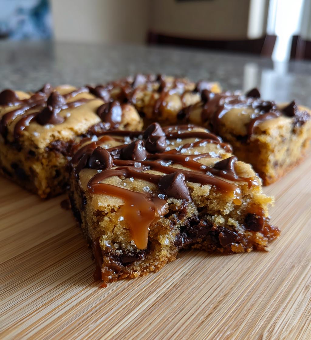 salted caramel chocolate chip cookie bars - detail 1