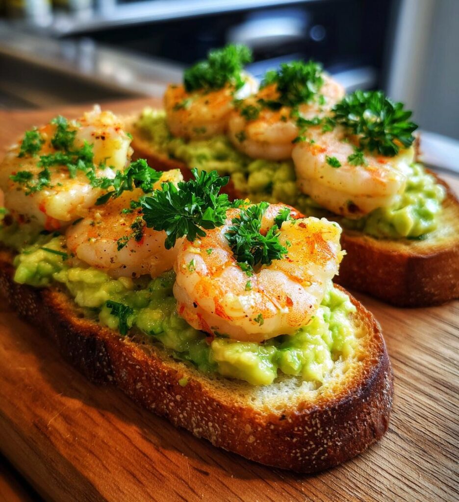 shrimp and avocado garlic bread