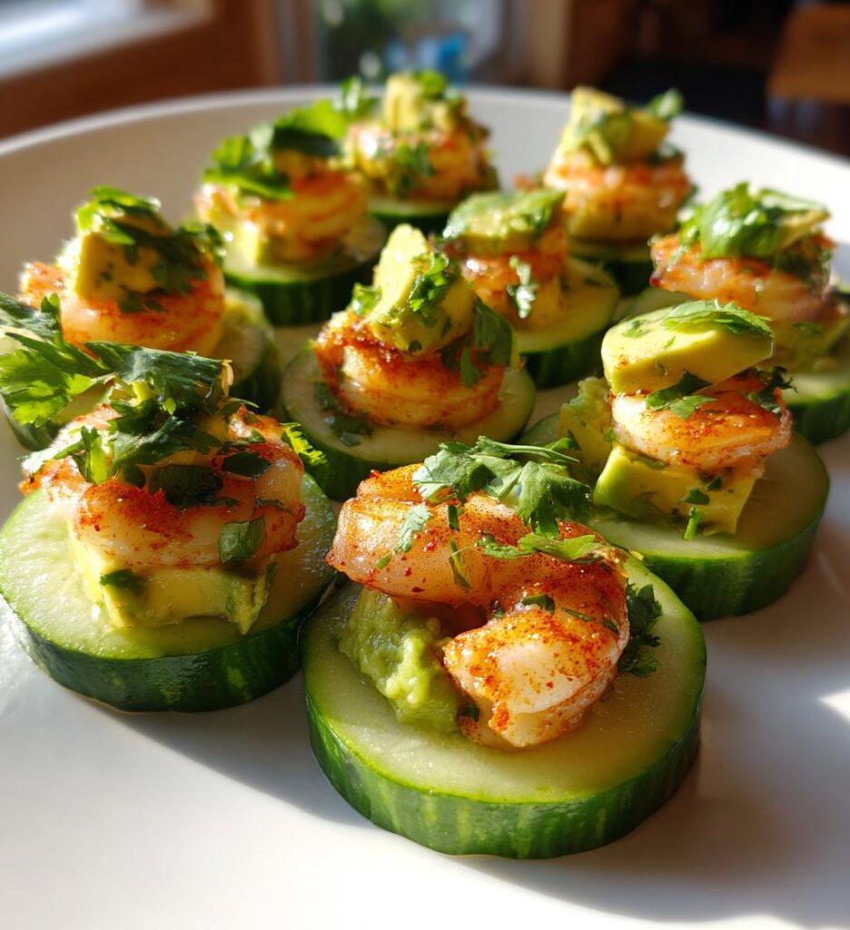 shrimp cucumber and avocado bites