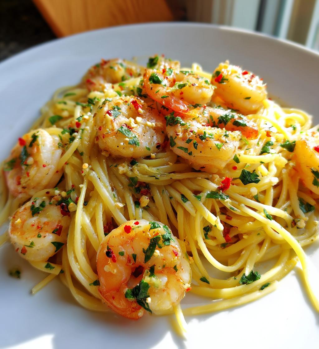 shrimp scampi with pasta - detail 1