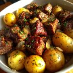 slow cooker garlic butter beef bites potatoes