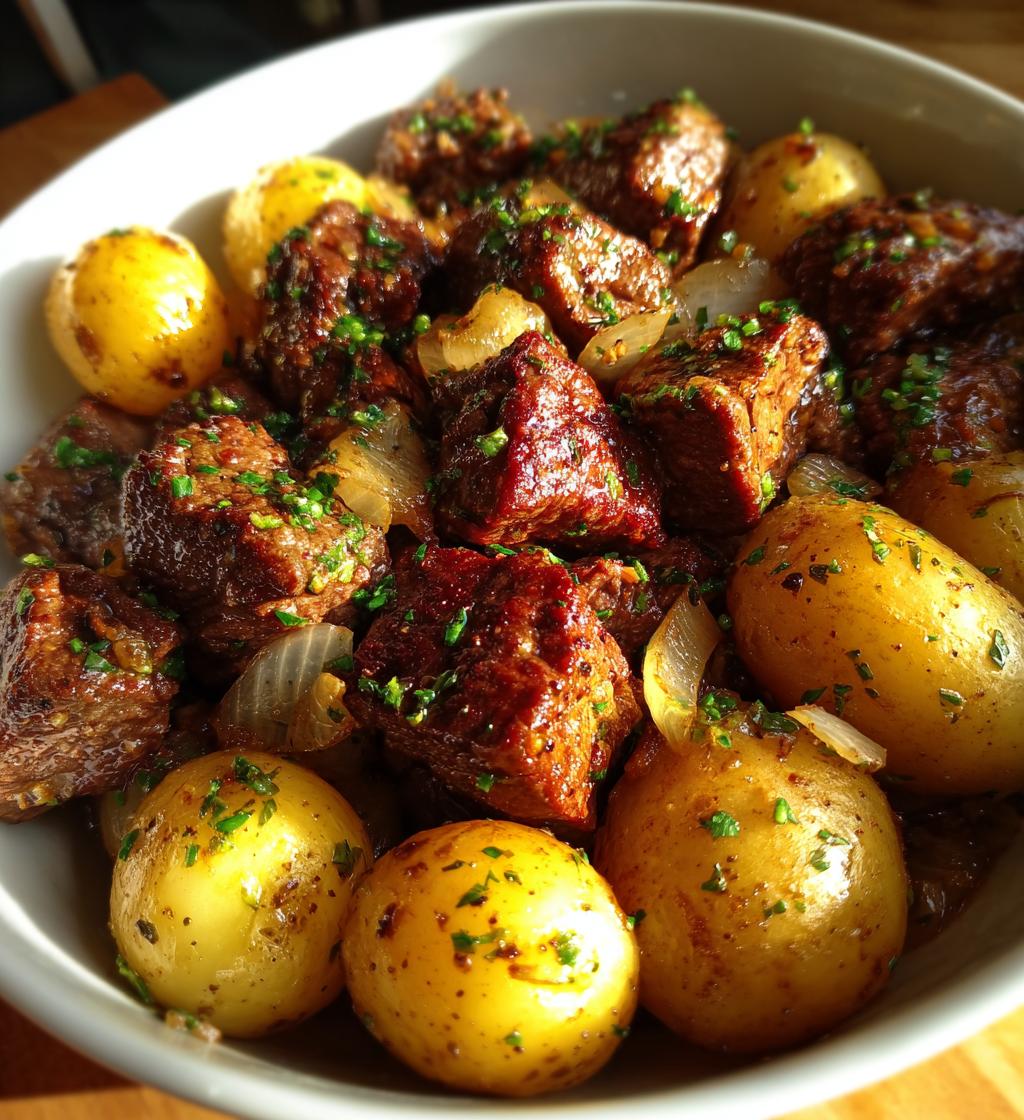 slow cooker garlic butter beef bites potatoes