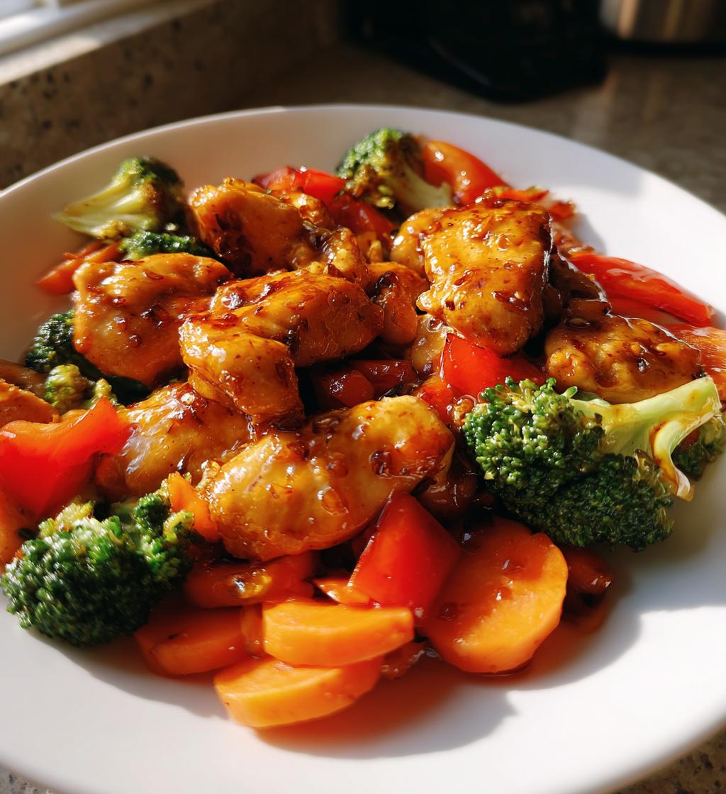 slow cooker honey garlic chicken and veggies - detail 1