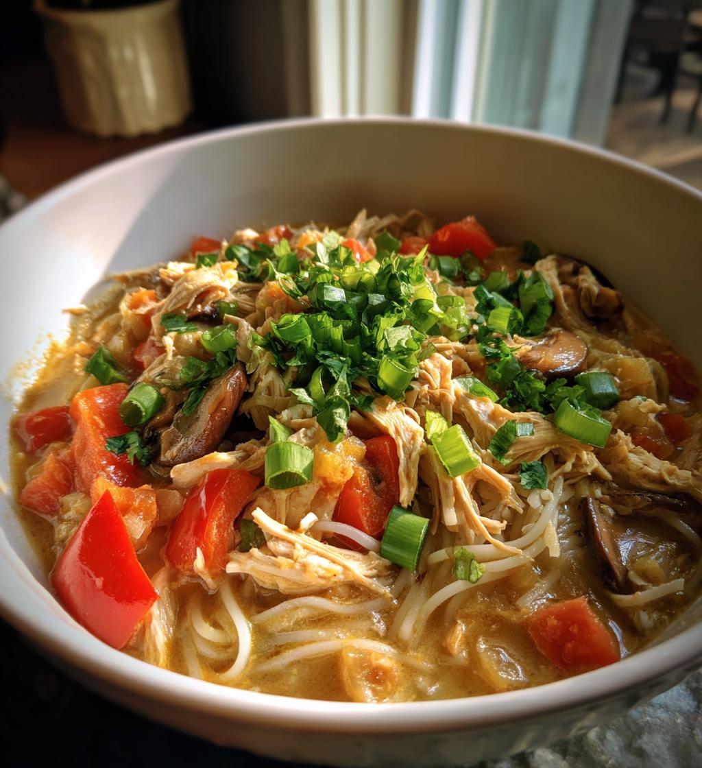 slow cooker thai chicken noodle soup - detail 1