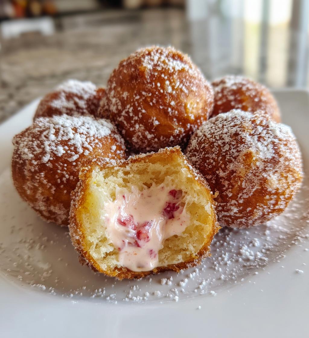 strawberry cheesecake stuffed donut holes - detail 1