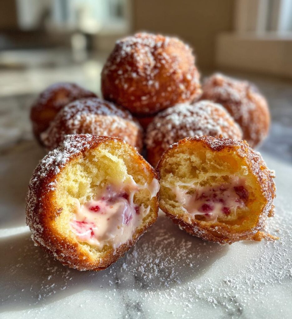 strawberry cheesecake stuffed donut holes