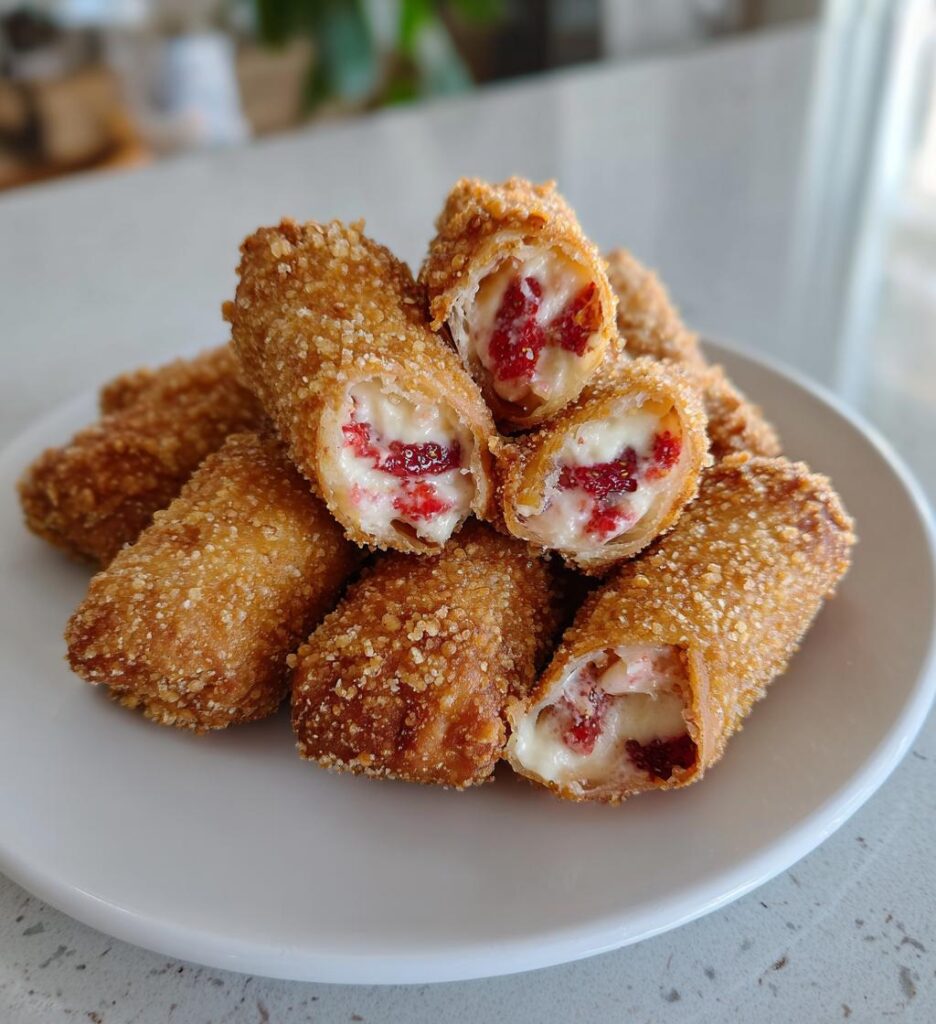 strawberry cheesecake stuffed eggroll bites
