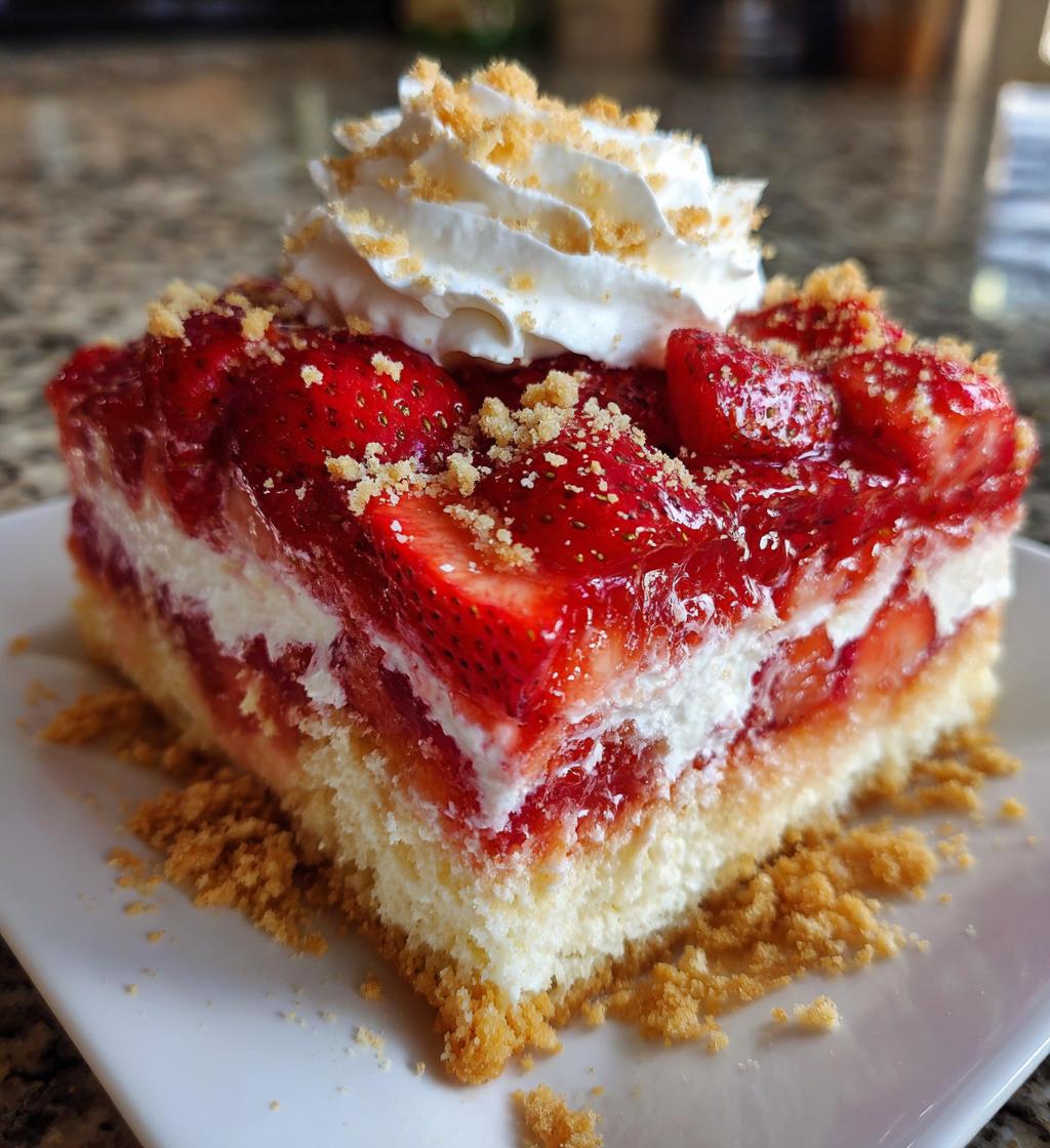 strawberry crunch poke cake - detail 1