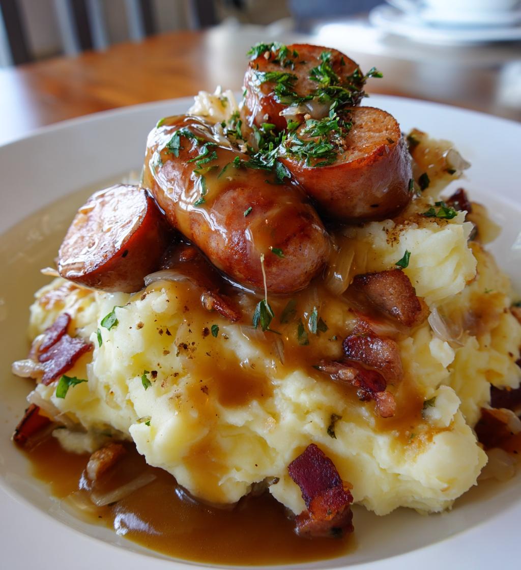 true bangers and mash with onion gravy - detail 1