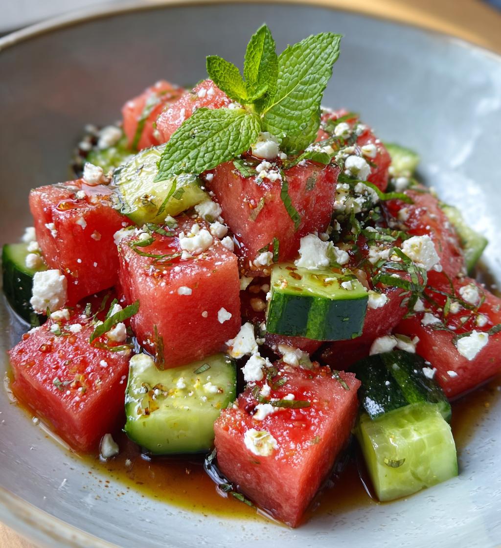 watermelon salad with cucumber and feta - detail 1
