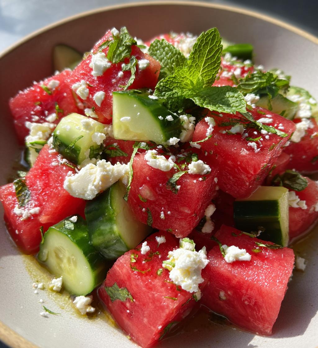 watermelon salad with cucumber and feta
