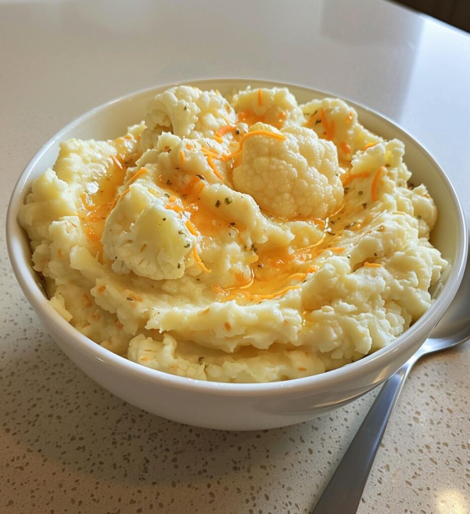 Cheddar Garlic Mashed Cauliflower