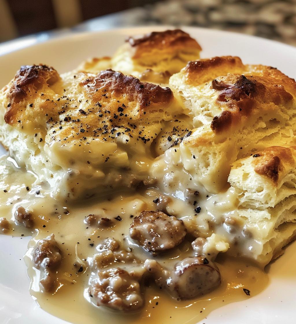 Sausage Gravy & Biscuits Casserole (or sausage-free) - detail 1