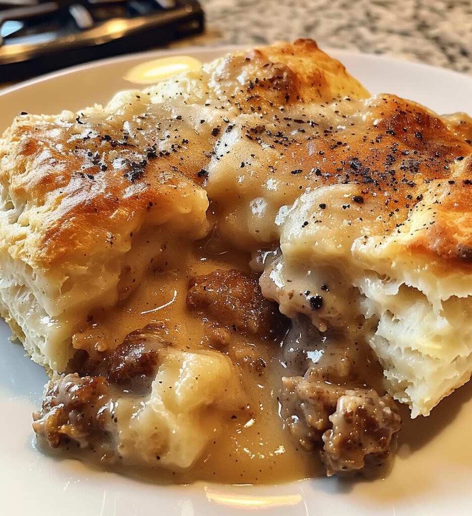 Sausage Gravy & Biscuits Casserole (or sausage-free)